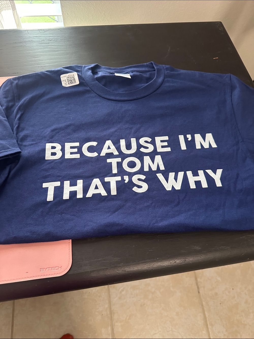 Navy Graphic Tee "Because I'm Tom That's Why" Sz M NWT
